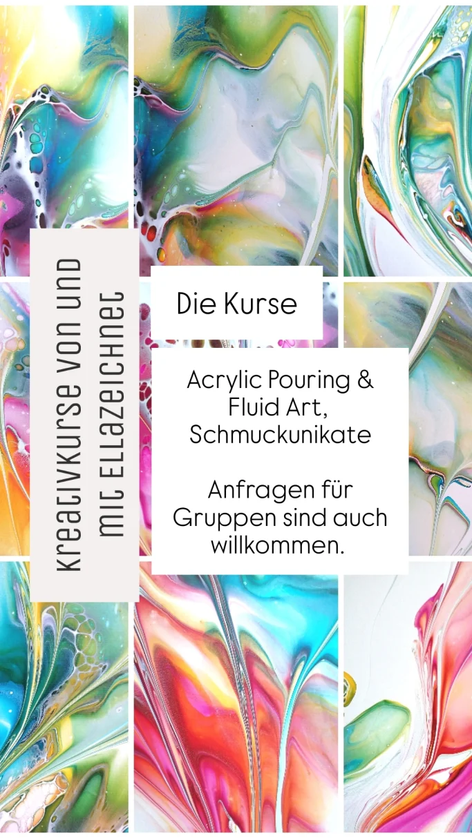 Farbenfrohe Acrylgießkunst und Fluid Art mit kreativen Mustern und Designs.